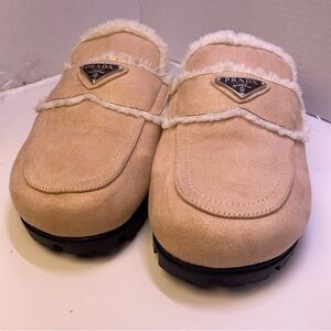 Prada Tan Shearling Mules